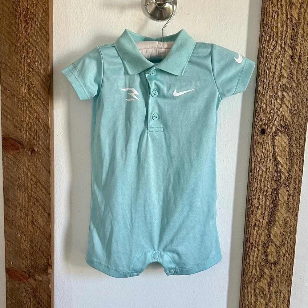 Nike Baby Boy Silky Soft Blue Polo Romper Size 3-6 Months EUC Nike 3Brand